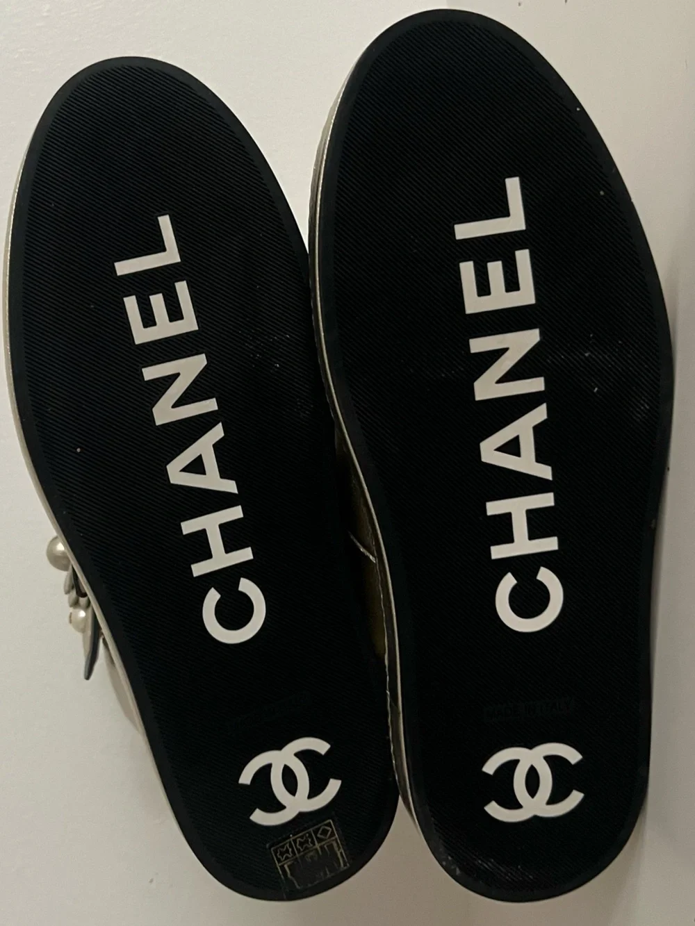 CHANEL Metallic Silver Floral Appliqué Sneakers